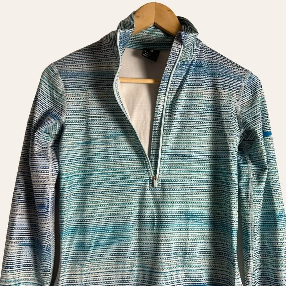 Nike Dri-Fit Blue Striped Long Sleeve Base Layer Running Pullover Top